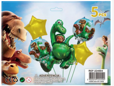 SET GLOBO FOIL DINO 5 UND