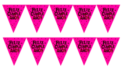 BANDERIN FELIZ CUMPLEAÑOS FLUOR FUCSIA 3M