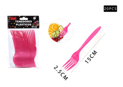 SET TENEDOR PLASTICO FUCSIA 20 UND