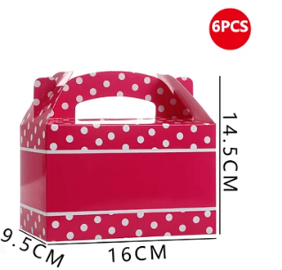 CAJA TIPO MALETIN CON PUNTOS BLANCOS 6 UND 16 X 9.5 X 14.5 CM FUCSIA