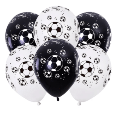 GLOBO LATEX FÚTBOL ESTAMPADO PELOTA BLANCO Y NEGRO 30 CM 6 PCS