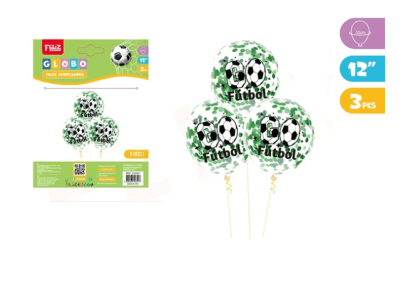 SET GLOBOS DE FUTBOL CON LENTEJUELAS 3 UND