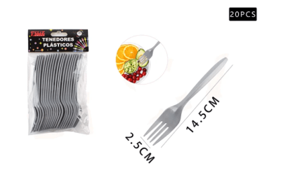 SET TENEDOR PLASTICO PLATEADO 20 PCS