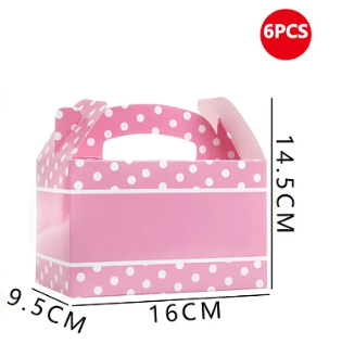 CAJA TIPO MALETIN CON PUNTOS BLANCOS 6 UND 16 X 9.5 X 14.5 CM ROSADO