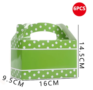 CAJA TIPO MALETIN CON PUNTOS BLANCOS 6 UND 16 X 9.5 X 14.5 CM VERDE LIMA