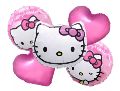 SET GLOBO FOIL HELLO KITTY 5 UND ROSADA