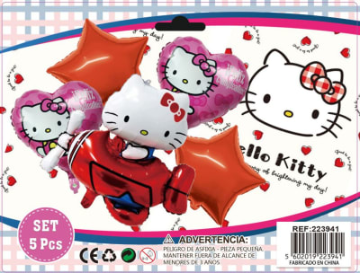 SET GLOBO FOIL HELLO KITTY 5 UND AVIONETA