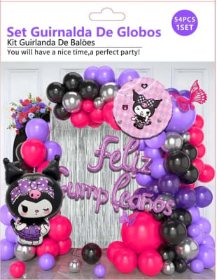 SET DECORACIÓN CUMPLEAÑOS KUROMI 54 PCS