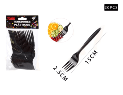 TENEDOR DE PLASTICO NEGRO 20 PCS