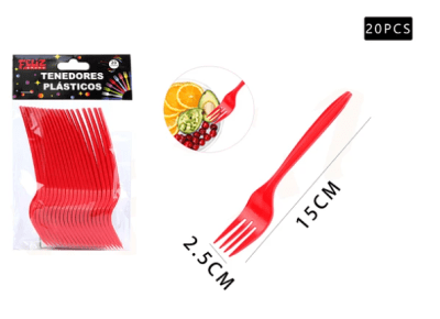 TENEDOR DE PLASTICO ROJO 20 PCS