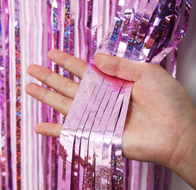 CORTINA COLOR ROSA FOIL 1 X 2 M