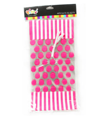 BOLSA SORPRESA CON AMARRAS PUNTOS ROSADOS 10 UND
