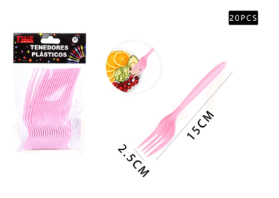 TENEDOR DE PLASTICO ROSADO 20 PCS