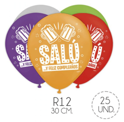GLOBO ESTAMPADO SALU FELIZ CUMPLEAÑOS 25 UND