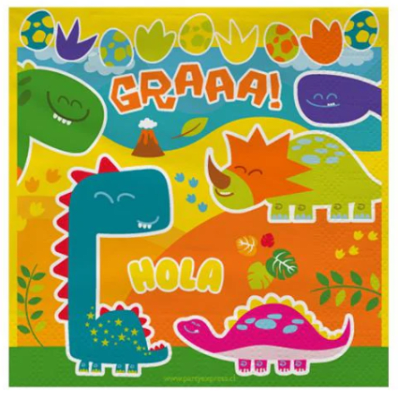 SET SERVILLETAS DINO PARTY 12 UND
