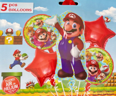 SET GLOBO FOIL MARIO BROS 5 UND
