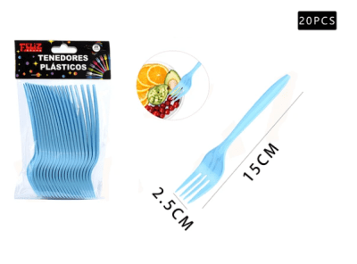 SET TENEDOR PLASTICO CELESTE 20 UND