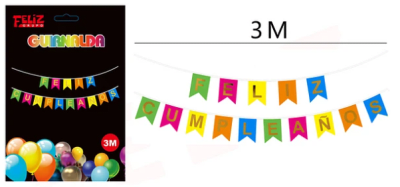 GUIRNALDA FELIZ CUMPLEAÑOS VARIOCOLOR LETRAS DORADAS 1 UND