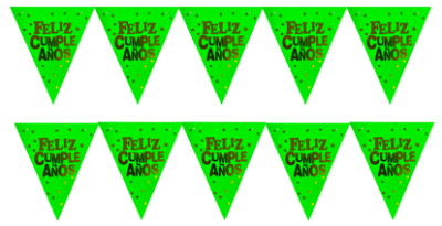 BANDERIN FELIZ CUMPLEAÑOS FLUOR VERDE 3M