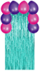 PACK CORTINA TURQUESA CON GLOBOS MORADO/ROSADO1
