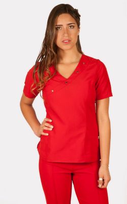 Uniforme Clinico Delantal Lilium Ojetillos Rojo Antifluidos