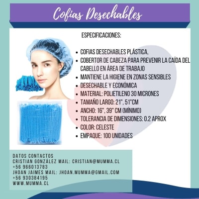 Cofias desechables Celeste Bolsa de 100 unidades