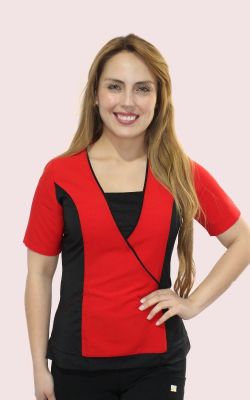 Uniforme Clinico Delantal DALIA ANTIFLUIDOS ROJO CON NEGRO