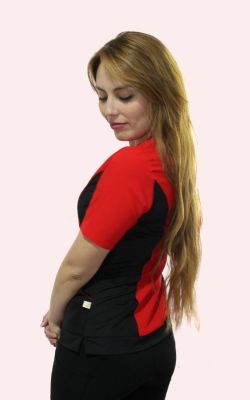 Uniforme Clinico Delantal DALIA ANTIFLUIDOS ROJO CON NEGRO