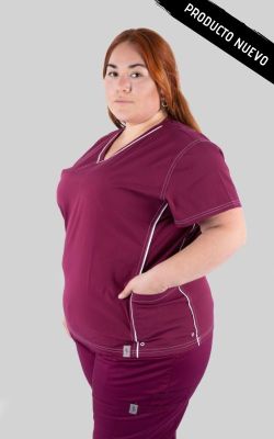 Uniforme Clinico Delantal Gotas Red Birdy Vivo Blanco Burdeo1