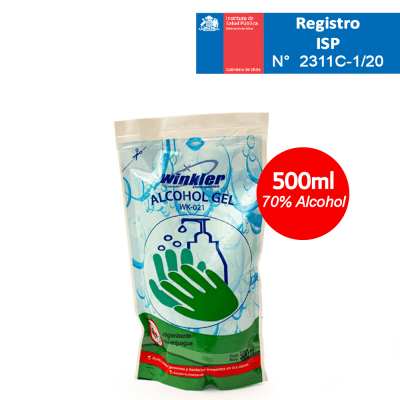 Alcohol Gel Winkler 500 ml Certificado ISP1