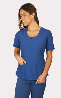 Uniforme Clinico Delantal ORQUIDEA OJETILLO A.F LISO AZ. REY3