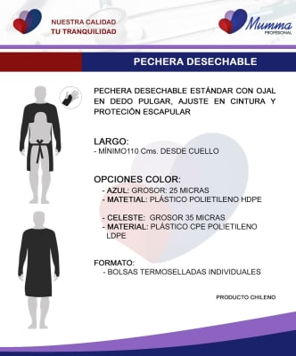Caja de 200 unidades Pechera Desechable Azulina con Ojal 25 micra 
