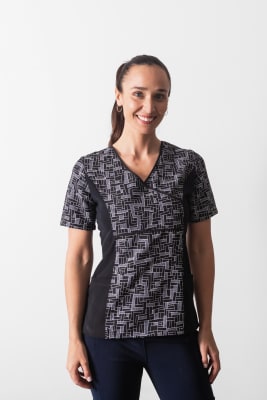 Uniforme Clinico Delantal Petunia Spx Negro Rombos Antifluido