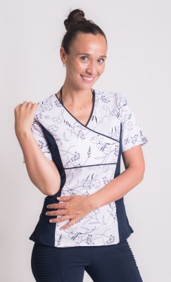 Uniforme Clinico Delantal Petunia Spx Azul Marino Flor Grande