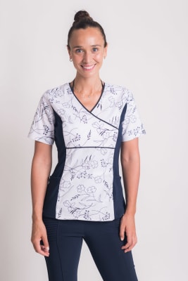 Uniforme Clinico Delantal Petunia Spx Azul Marino Flor Grande