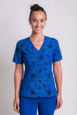 Uniforme Clinico Delantal Mujer Petunia Spandex Ramas Azul Rey