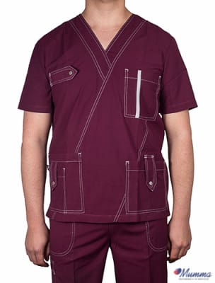 Uniforme Clinico Delantal Hombre Abeto Soft Broches Burdeo