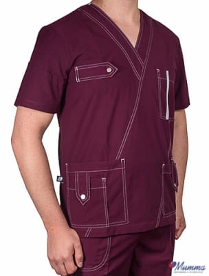Uniforme Clinico Delantal Hombre Abeto Soft Broches Burdeo
