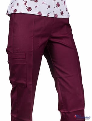 Uniforme Clínico Pantalón Mujer Cargo Burdeo