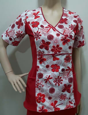 Uniforme Clinico Delantal Petunia Spx Rojo libélulas Lino