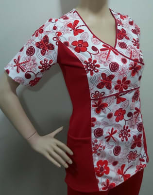 Uniforme Clinico Delantal Petunia Spx Rojo libélulas Lino