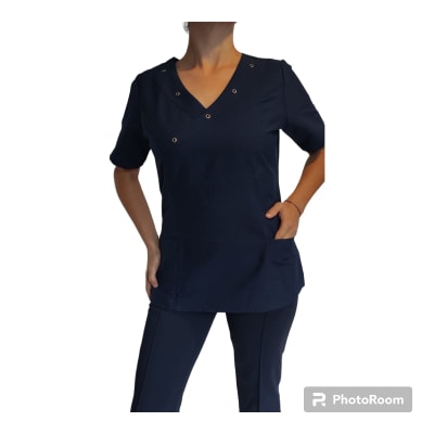 Uniforme Clinico Delantal Lilium Ojetillos Azul Marino Antifluidos