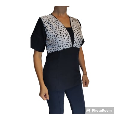 Uniforme Clinico Delantal Tulipán Combinado Hojas Azul Marino