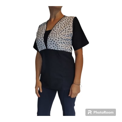 Uniforme Clinico Delantal Tulipán Combinado Hojas Azul Marino