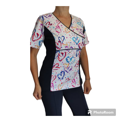 Uniforme Clinico Delantal Petunia Spandex Azul Marino Corazones
