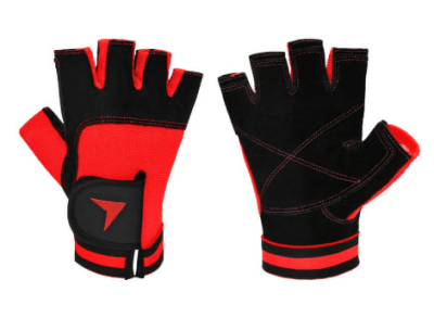 GUANTE FITNESS CUERO SPANDEX NEGRO ROJO