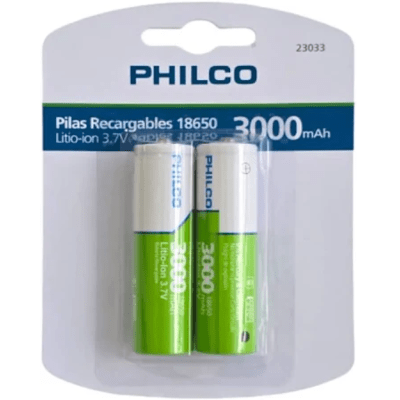 Batería Recargable 18650 Philco Set 2un. 3.7V 3.000mAh