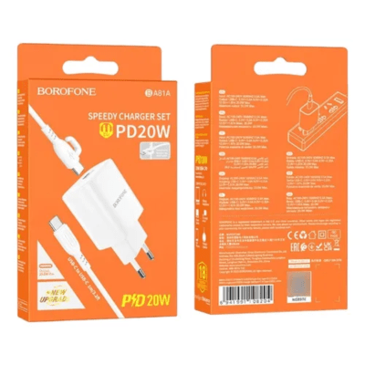 Cargador USB Tipo C Borofone BA81A 20?W 1 Puesto + Cable C?C