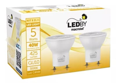 Ampolleta LEDBY Macrotel GU10 Kit 2un. 5W Luz Cálida