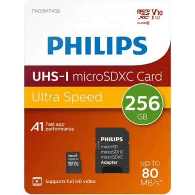 MicroSD Philips 256GB UHS-I Alta Velocidad Con Adaptador